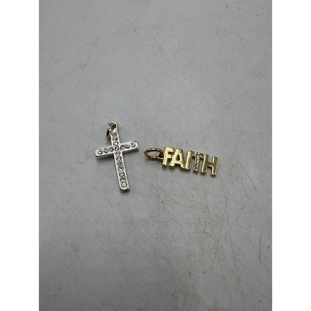 LA CN Religious Charm Set Silver Tone Crystal Cross Gold Tone Faith Pendants